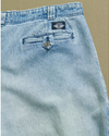 View of model wearing Blue Reverse Double Pleated Denim Pants - 34 x 33.