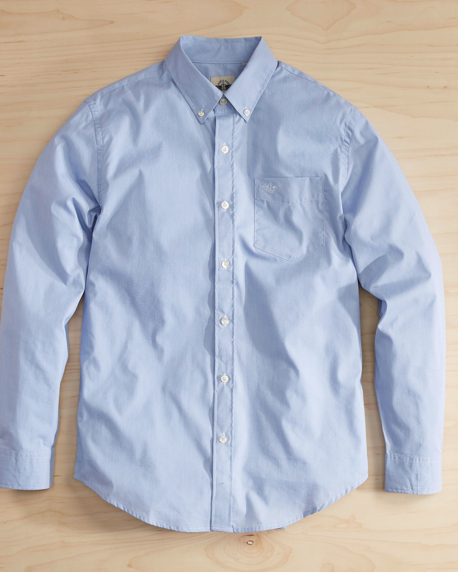 View of model wearing Blue Signature Comfort Flex Shirt, Classic Fit.