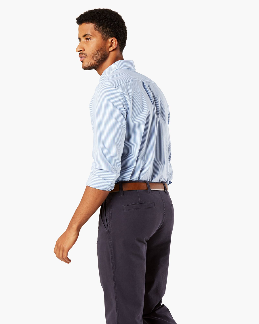 Back view of model wearing Blue Signature Comfort Flex Shirt, Classic Fit.