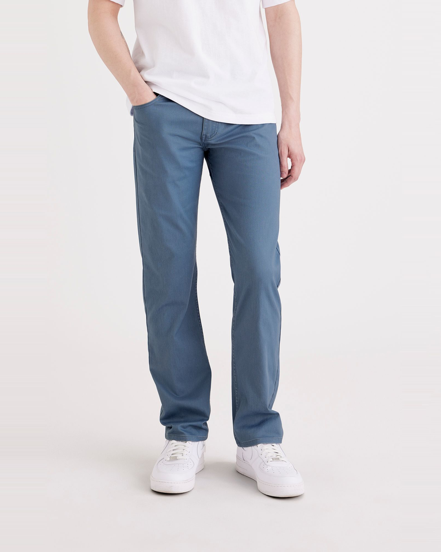 Front view of model wearing Bluefin Jean Cut Pants, Straight Fit.