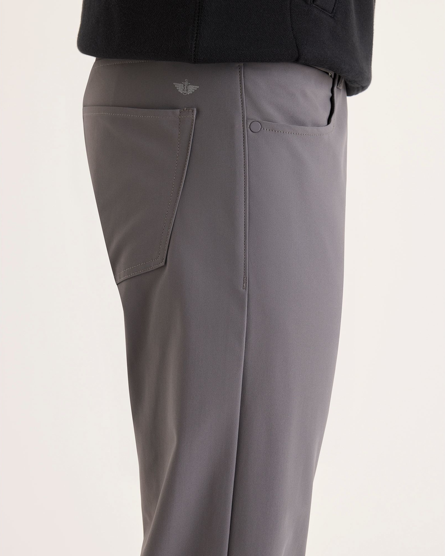 Side view of model wearing Boulevard Go Airweave 5-Pocket, Straight Fit.
