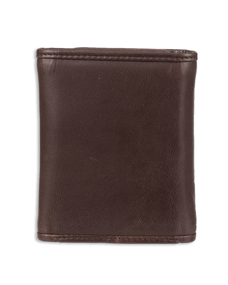 Back view of  Brown Extra Capacity Trifold Herringbone Wallet.