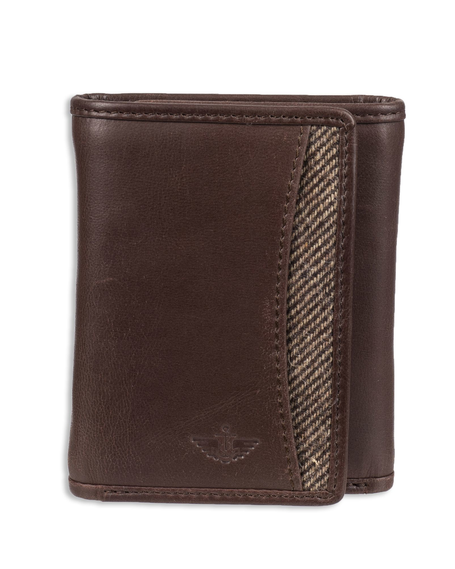 Front view of  Brown Extra Capacity Trifold Herringbone Wallet.