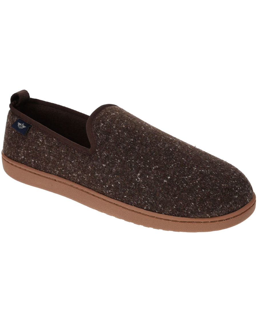 Front view of  Brown Knit Slip-on Slippers.