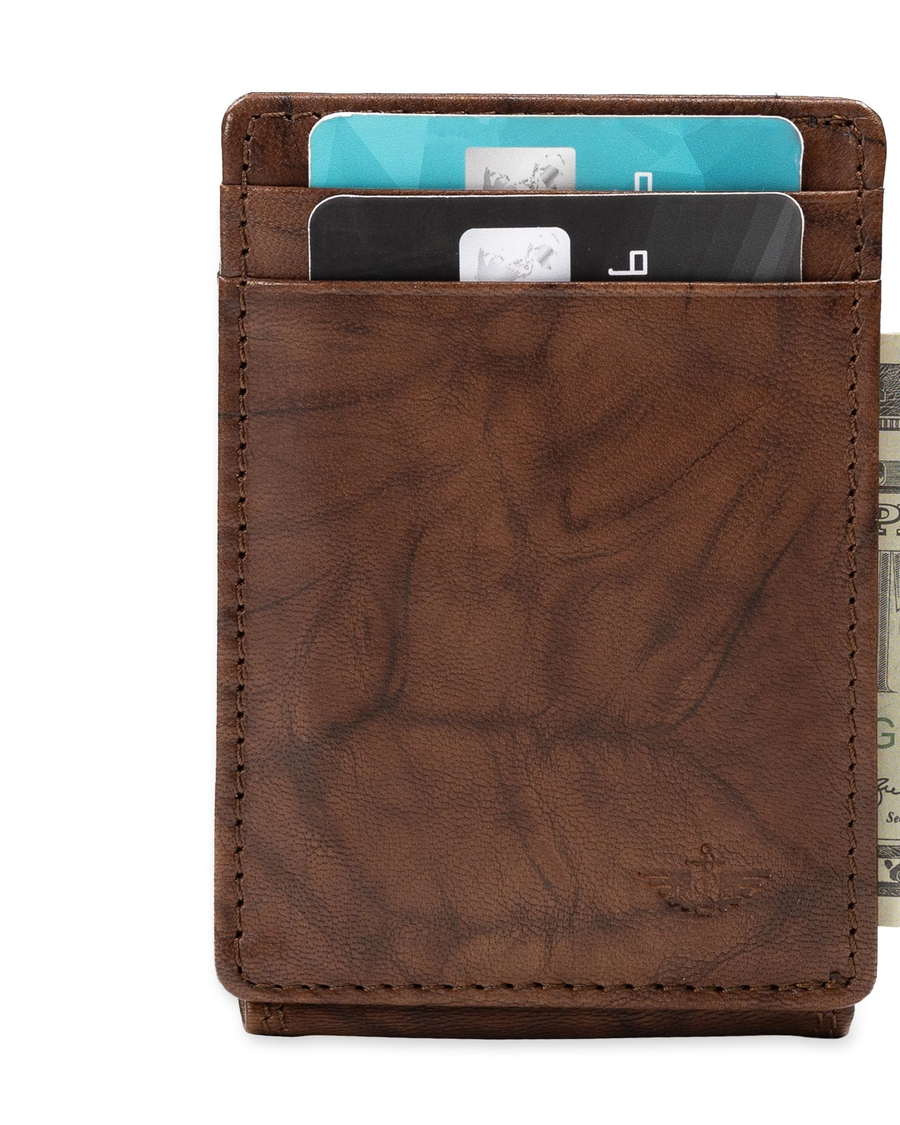 View of  Brown Leather RFID Wide Magnetic FPW Wallet.