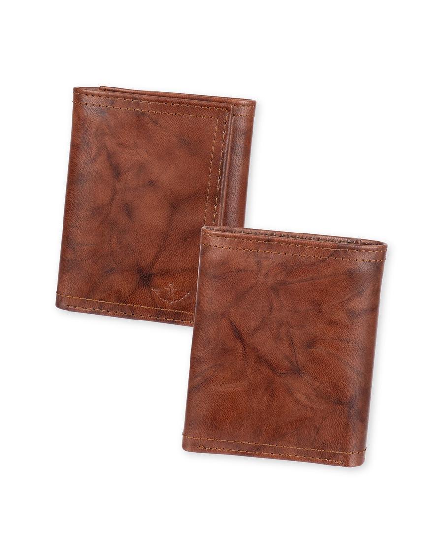 View of  Brown Leather RFID X-Cap Trifold Wallet with Zipper.