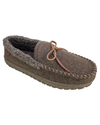 Front view of  Brown Rolled Collar Wool Moccasin Slippers.