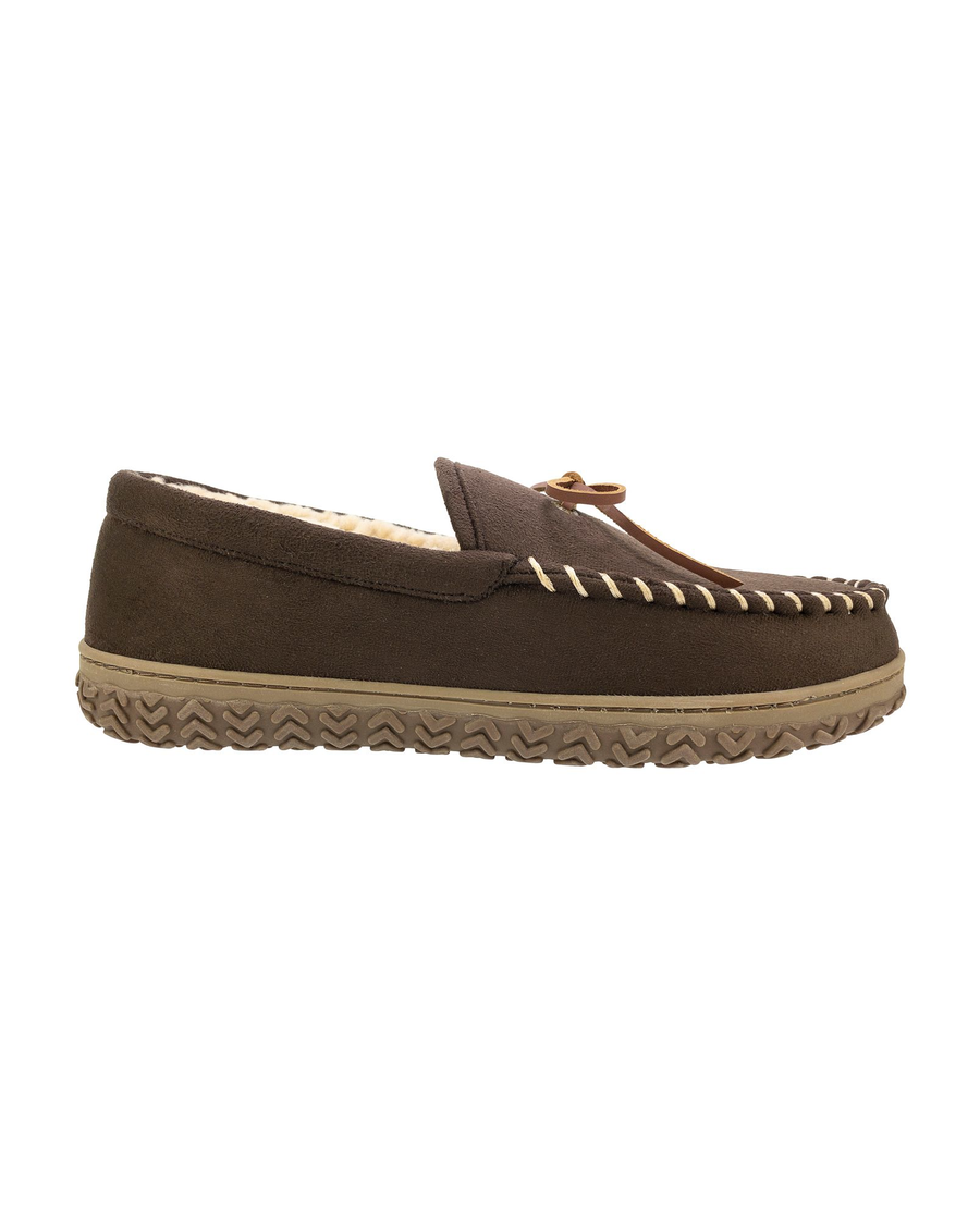 View of  Brown Rugged Microsuede Boater Moccasin Slippers.
