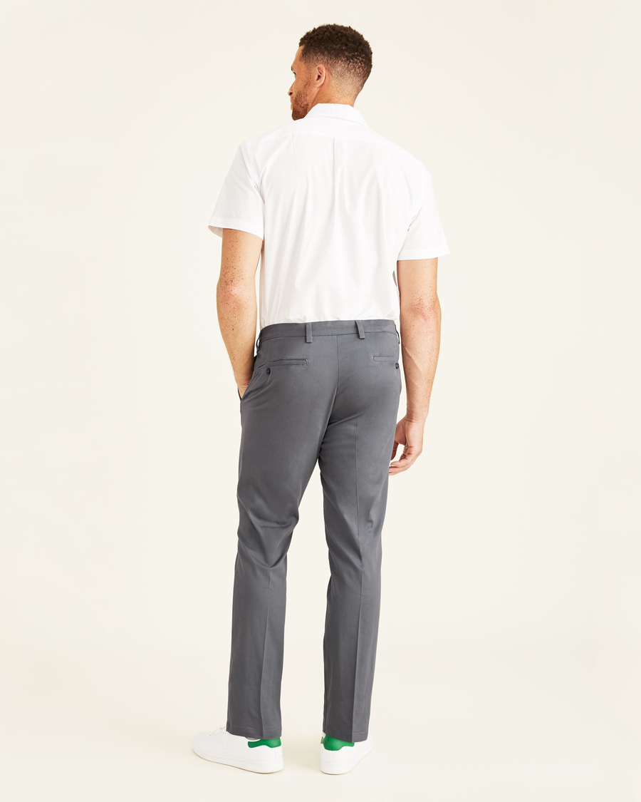 Back view of model wearing Burma Grey Easy Khakis, Classic Fit (Big and Tall).