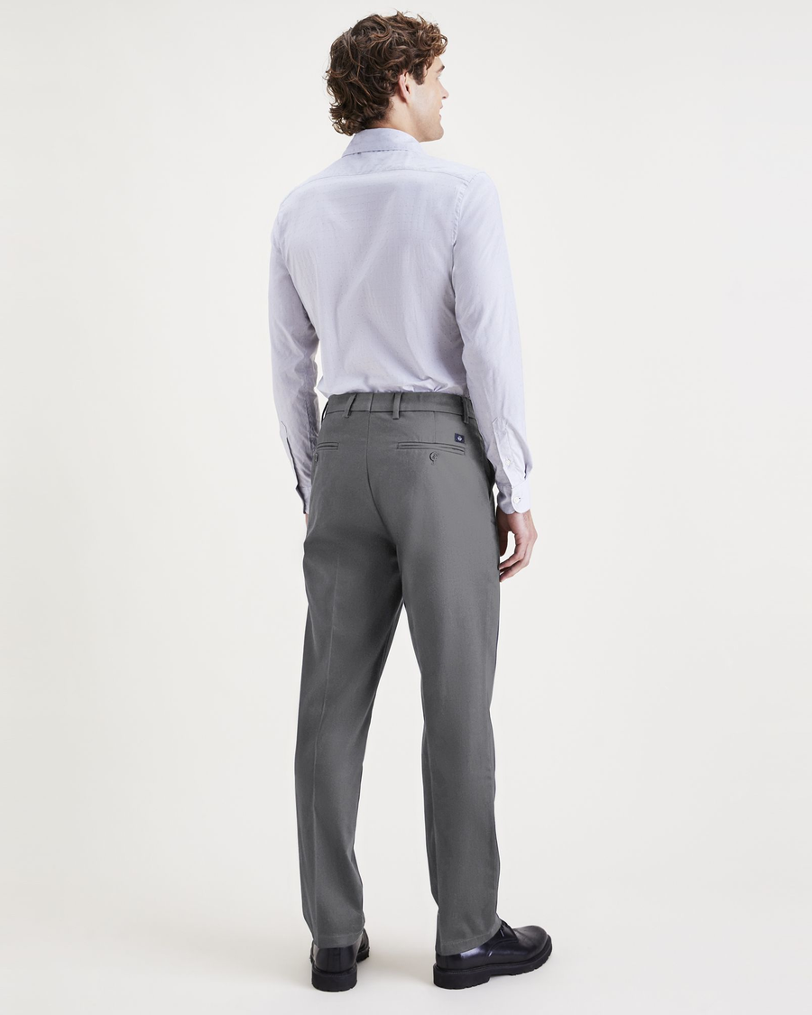 Back view of model wearing Burma Grey Signature Iron Free Khakis, Straight Fit with Stain Defender® (Big and Tall).