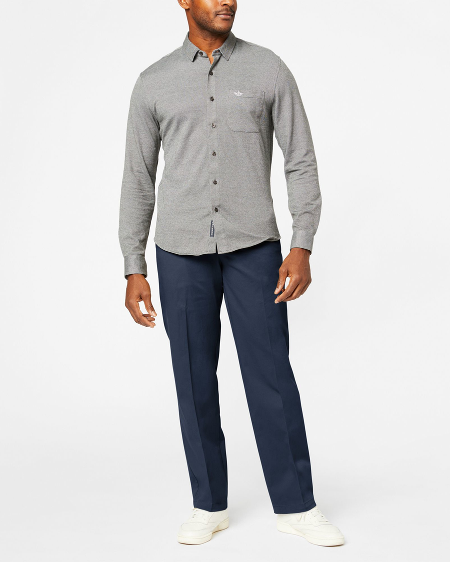 Front view of model wearing Burma Grey Workday Khakis, Classic Fit (Big and Tall).