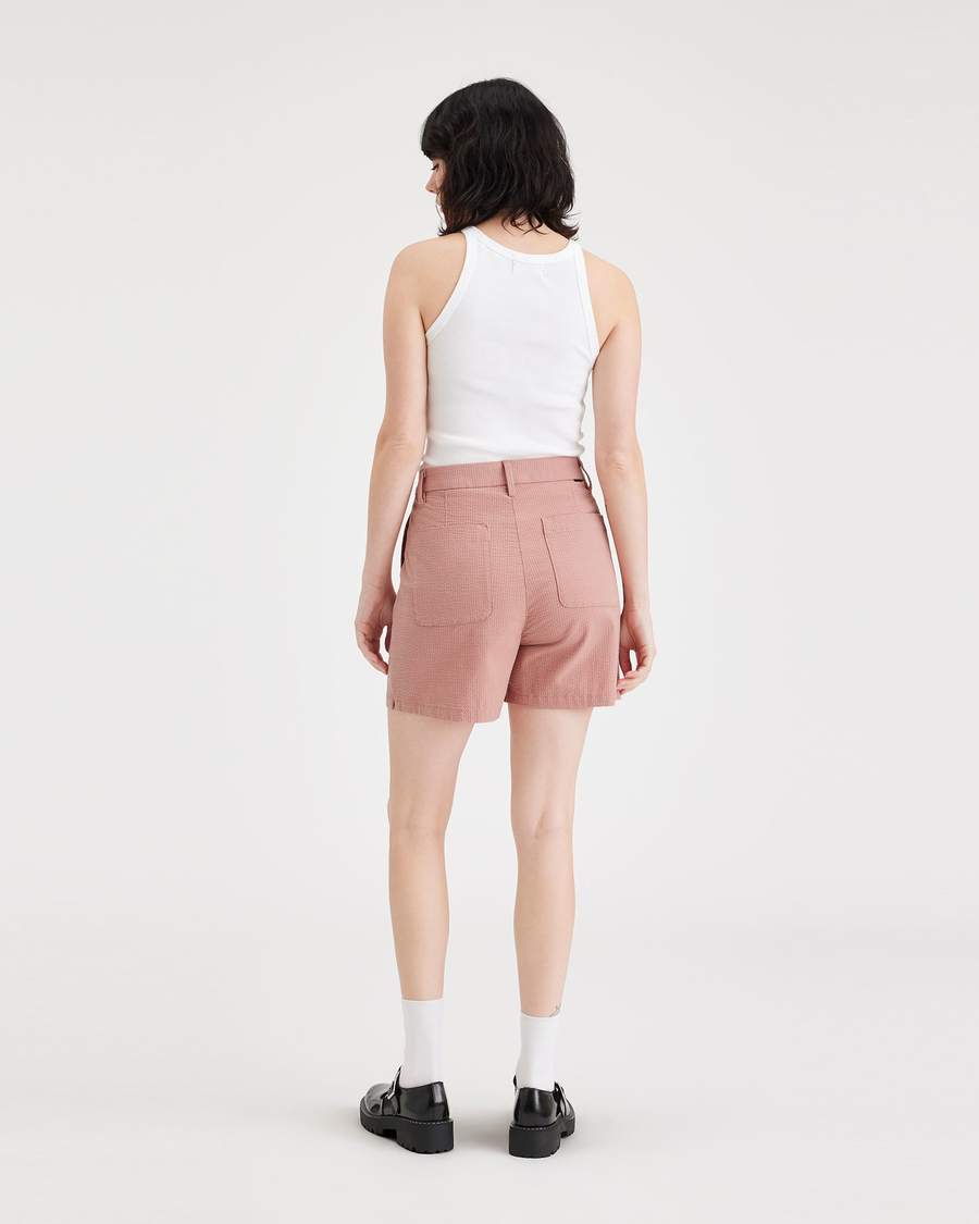 Back view of model wearing Cameo Brown Mid-Rise Short.