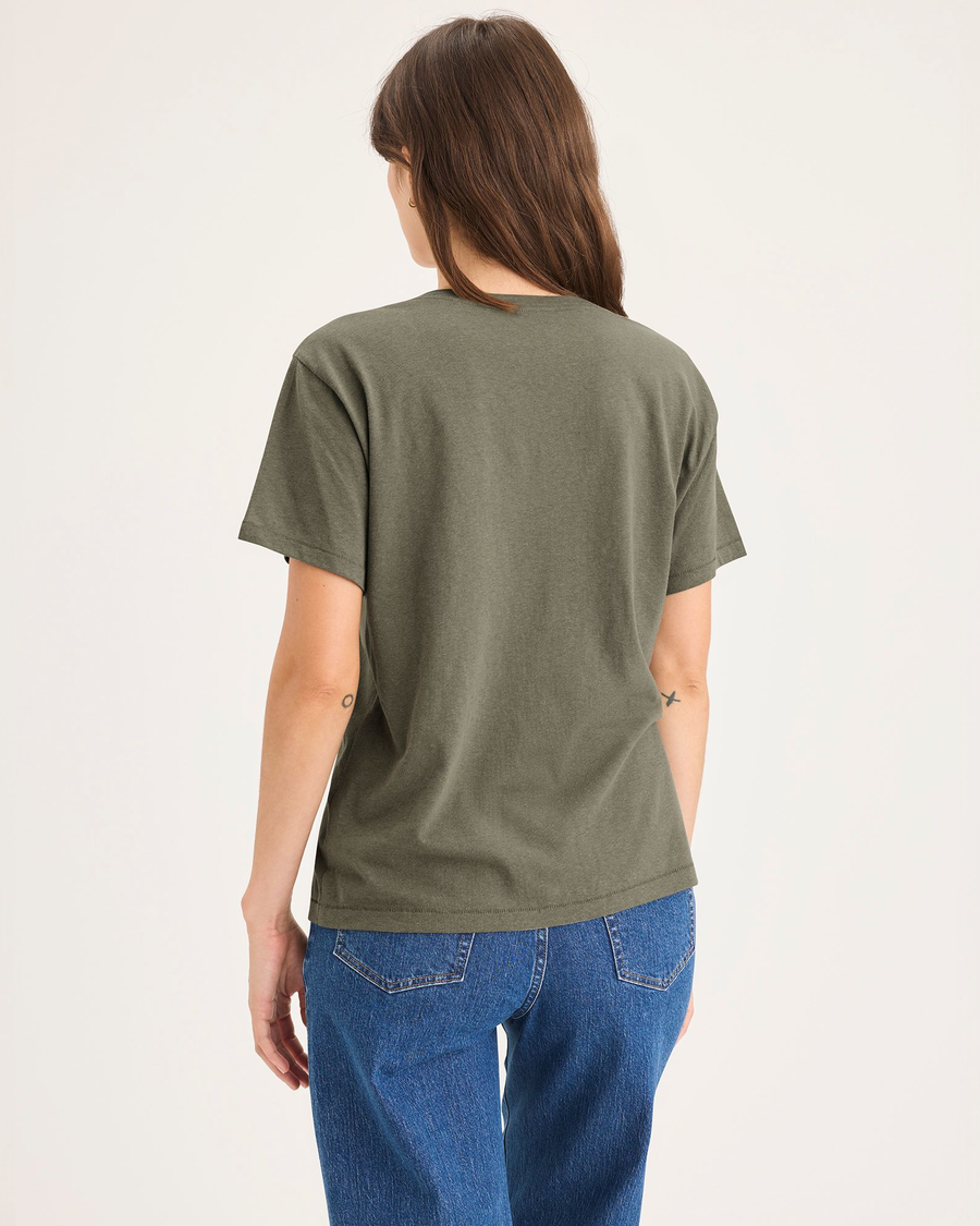 Back view of model wearing Camo Deep V-Neck Tee, Regular Fit.