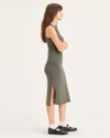 Side view of model wearing Camo Rib Knit Tank Dress with Lofi Knit, Slim Fit.