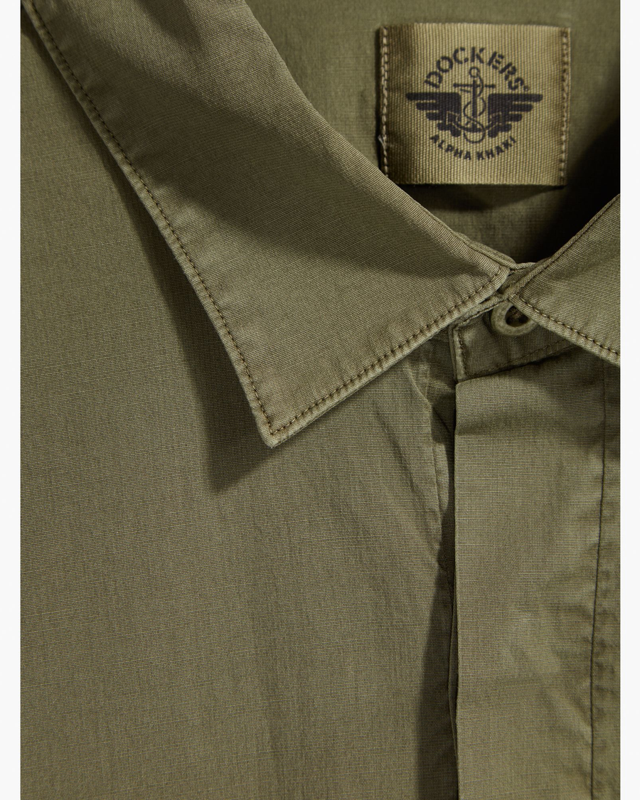 View of model wearing Camo Sustainable Utility Shirt, Slim Fit.