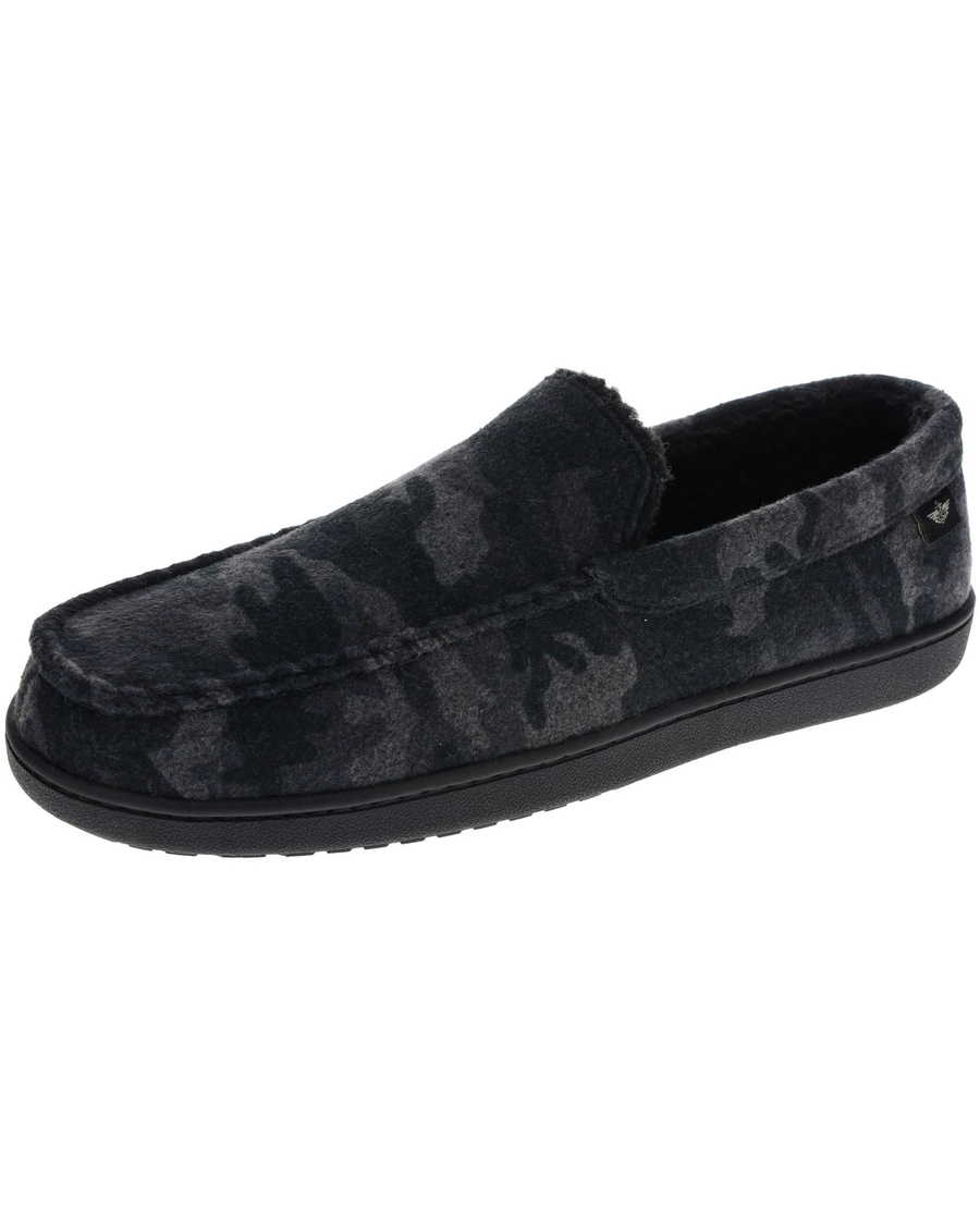 Front view of  Camo Ultrawool Venetian Moccasin with Plaid Lining.