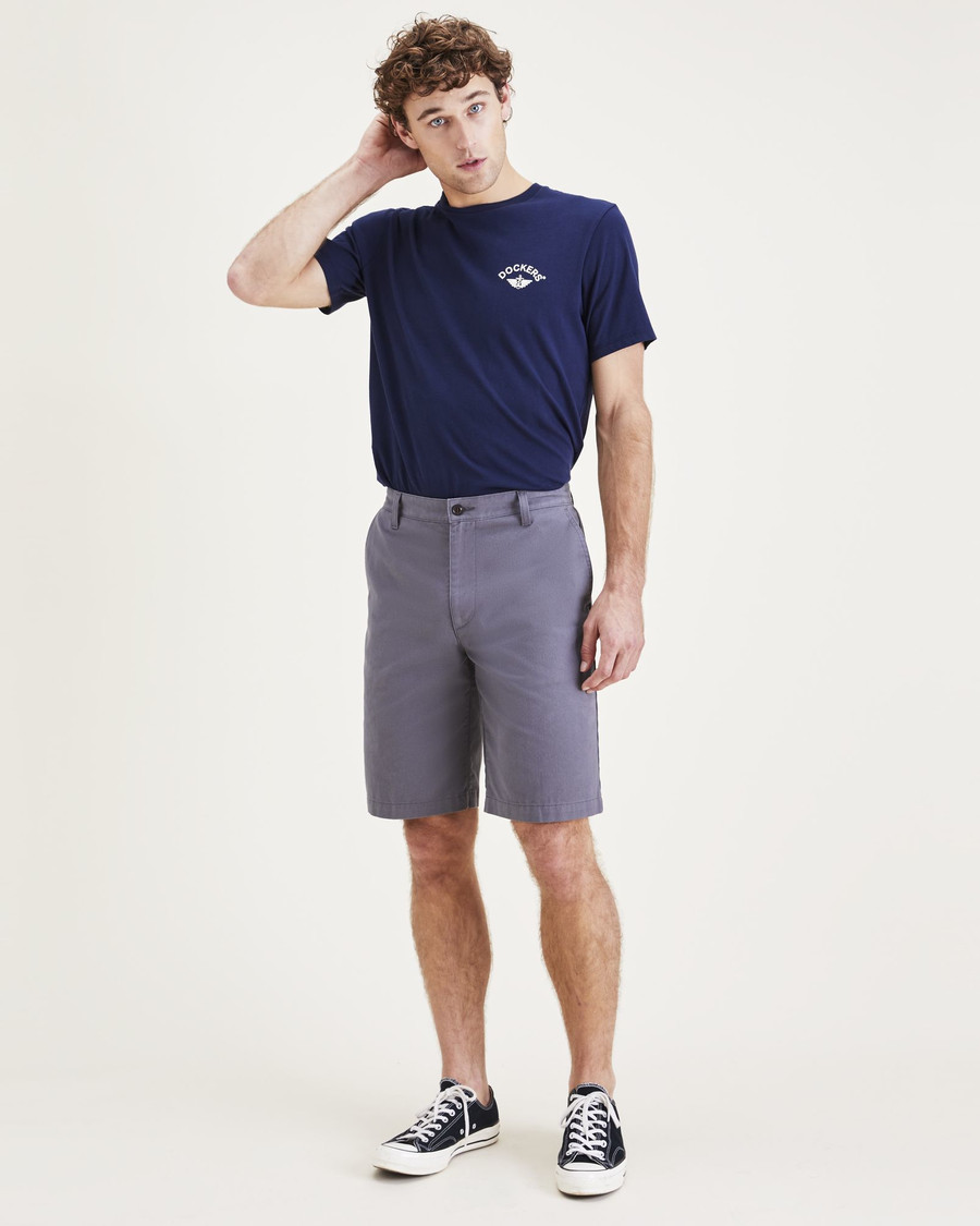 Front view of model wearing Car Park Grey Perfect 10.5" Shorts.
