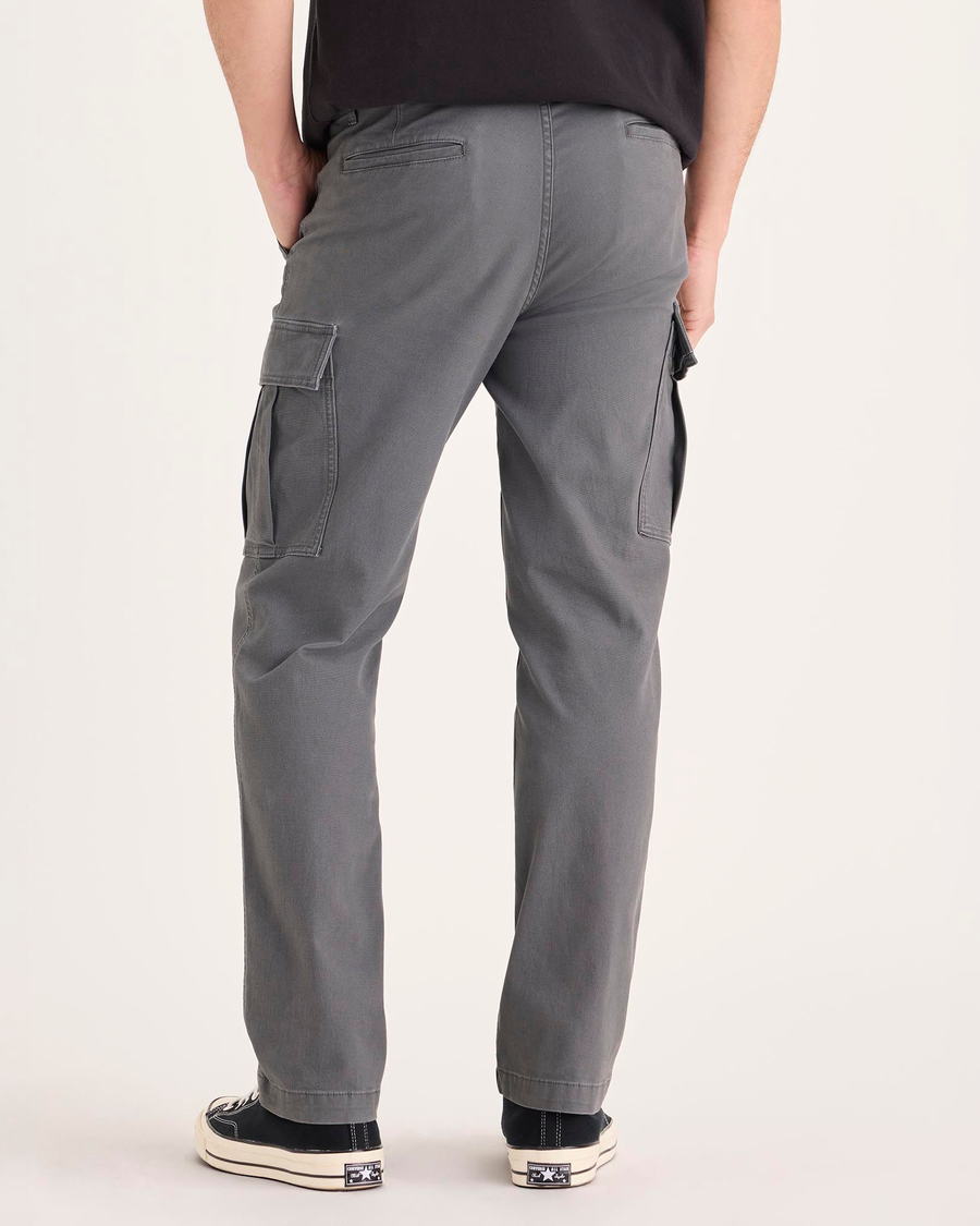 Back view of model wearing Car Park Grey Utility Cargo Pant, Straight Fit.