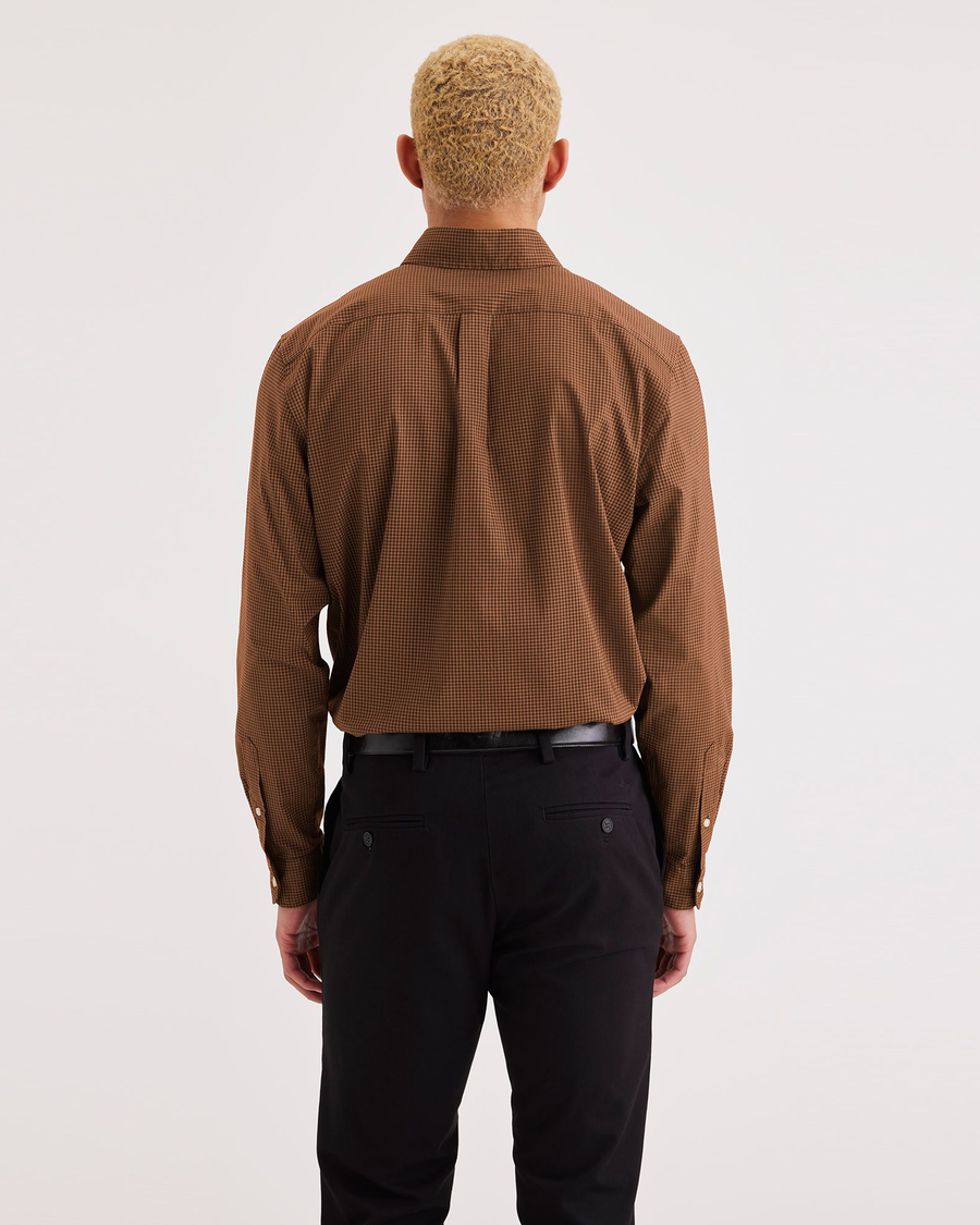 Back view of model wearing Caramel Café Signature Comfort Flex Shirt, Classic Fit.