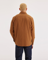 Back view of model wearing Caramel Cafe Workwear Shirt, Regular Fit.