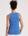 Back view of model wearing Ceramic Blue Knit Tank, Slim Fit.