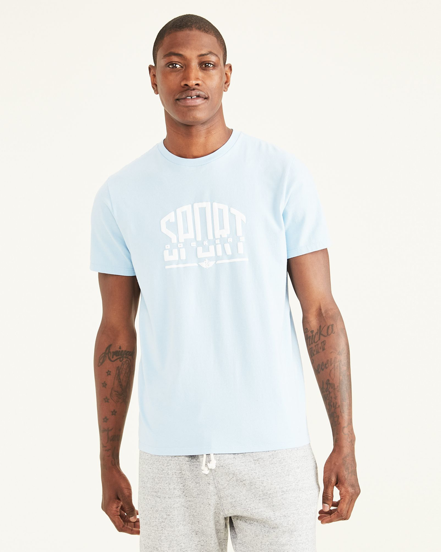 Front view of model wearing Cerulean Sport Graphic Tee, Slim Fit.
