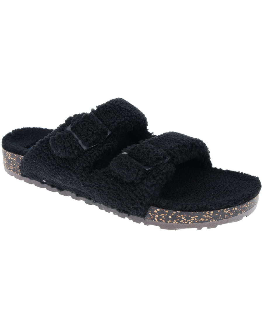 Front view of  Charcoal 2 Buckle Sherpa Slippers.