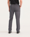 Back view of model wearing Charcoal Heather Signature Iron Free Khakis, Slim Fit with Stain Defender®.