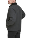 View of model wearing Charcoal Laydown Collar James Dean Jacket with Corduroy Collar.