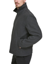 View of model wearing Charcoal Laydown Collar James Dean Jacket with Corduroy Collar.