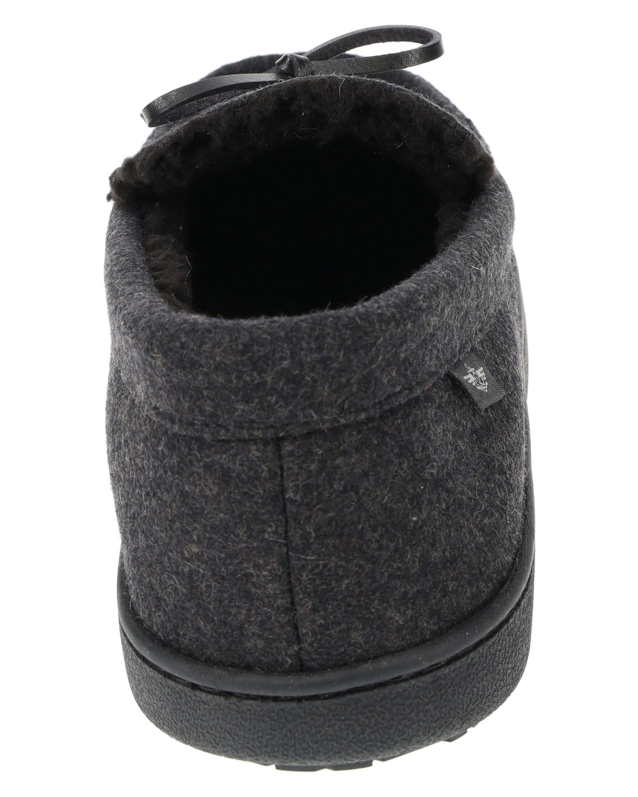 View of  Charcoal Microsuede Boater Moccasin Slippers.