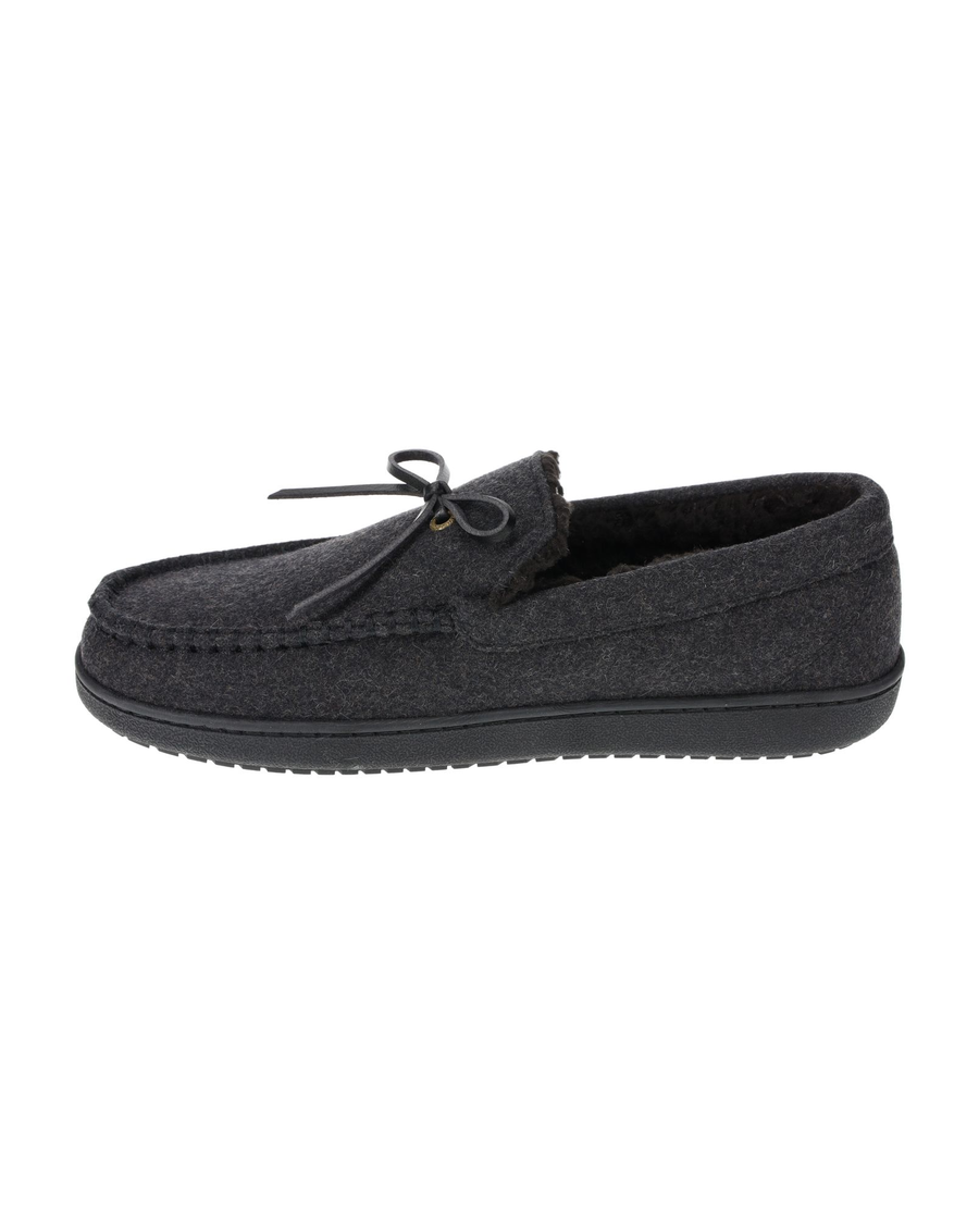 View of  Charcoal Microsuede Boater Moccasin Slippers.