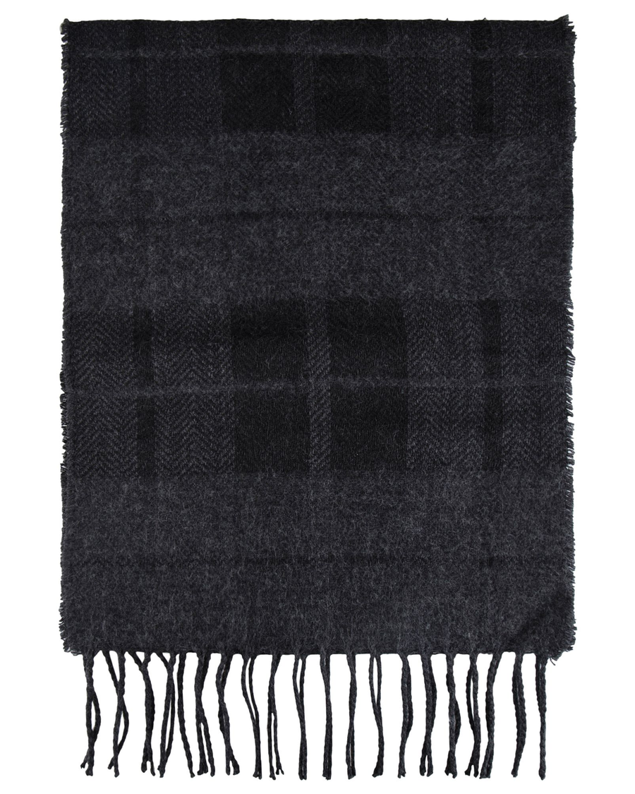 Front view of  Charcoal Plaid Reversible Scarf.