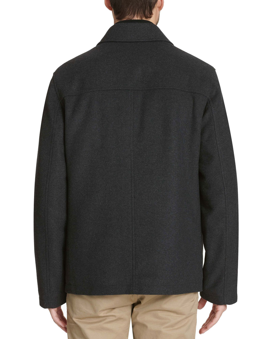 Back view of model wearing Charcoal Wool Blend Jacket, Regular Fit.