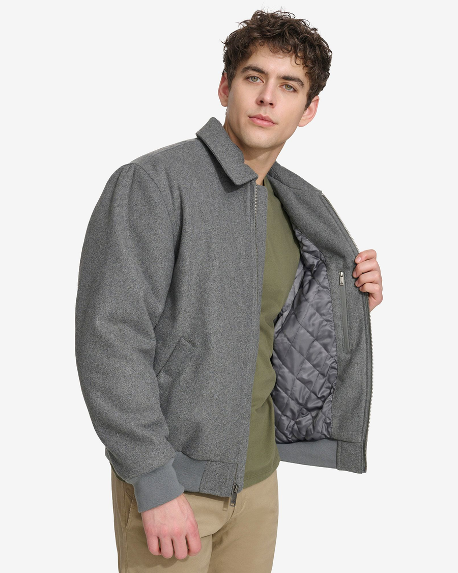 Wool Blend Laydown Collar Bomber Jacket Dockers