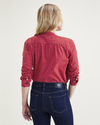 Back view of model wearing Cherry Bomb Button-Up, Regular Fit.