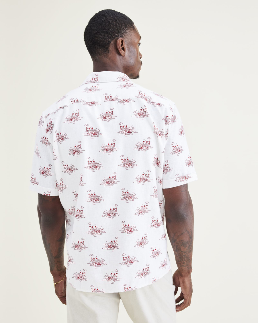 Back view of model wearing Cherry Bomb Camp Collar Shirt, Regular Fit.
