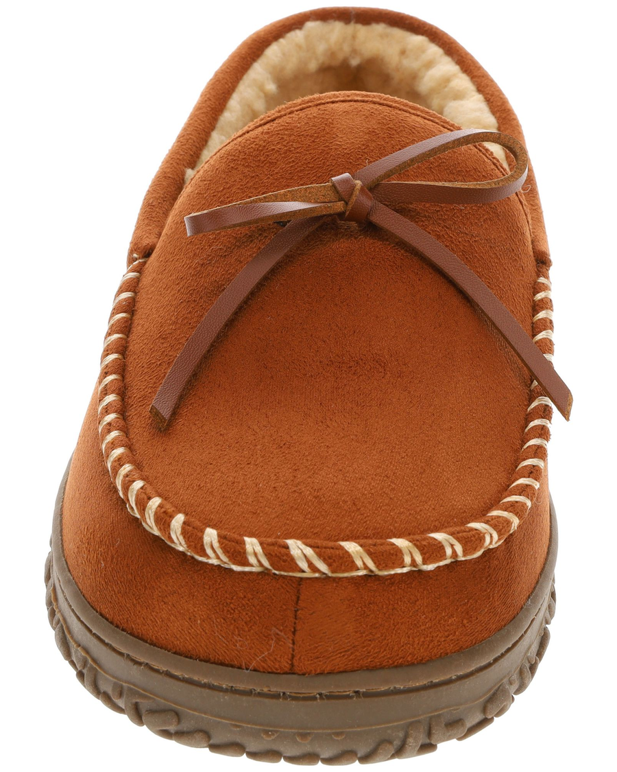 View of  Chestnut Rugged Microsuede Boater Moccasin Slippers.