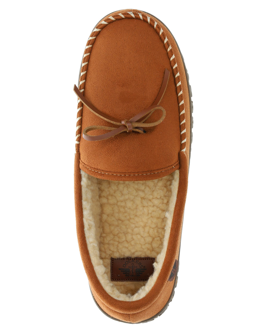 View of  Chestnut Rugged Microsuede Boater Moccasin Slippers.