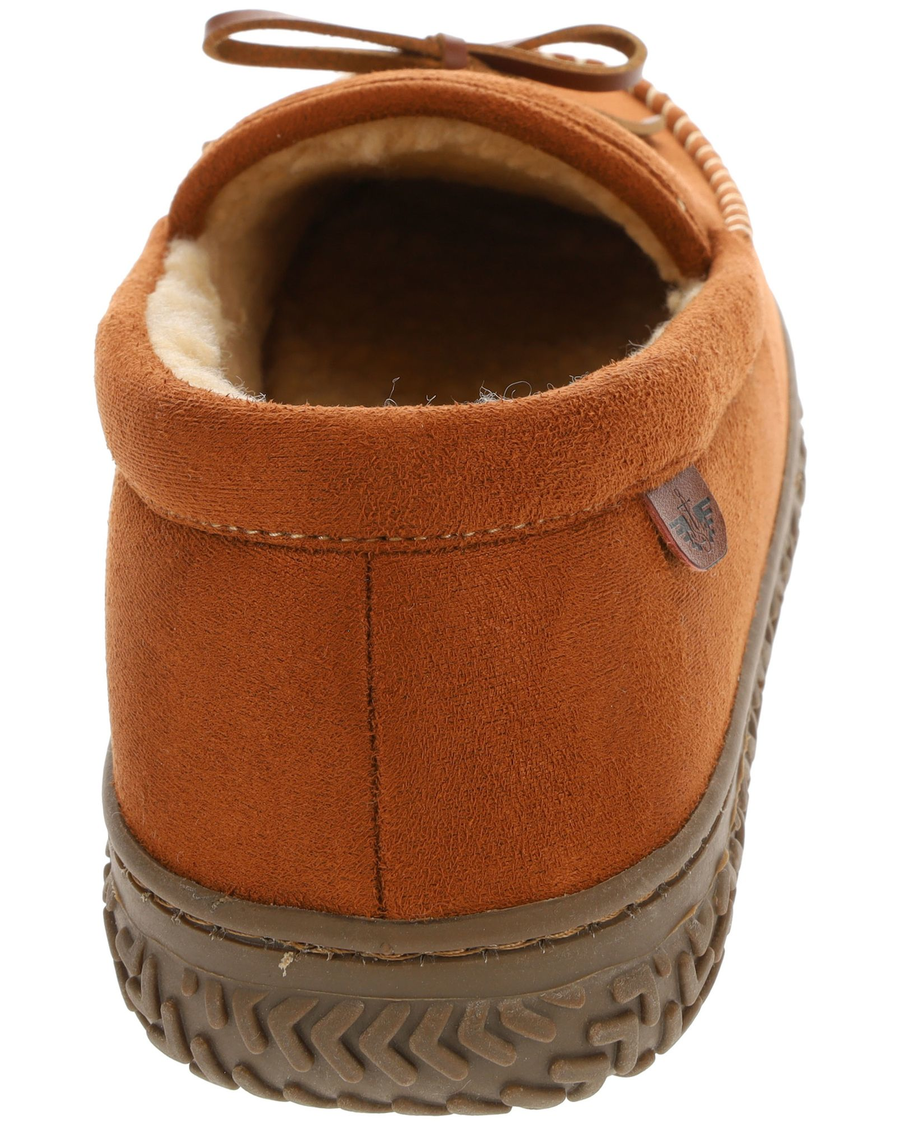 Back view of  Chestnut Rugged Microsuede Boater Moccasin Slippers.