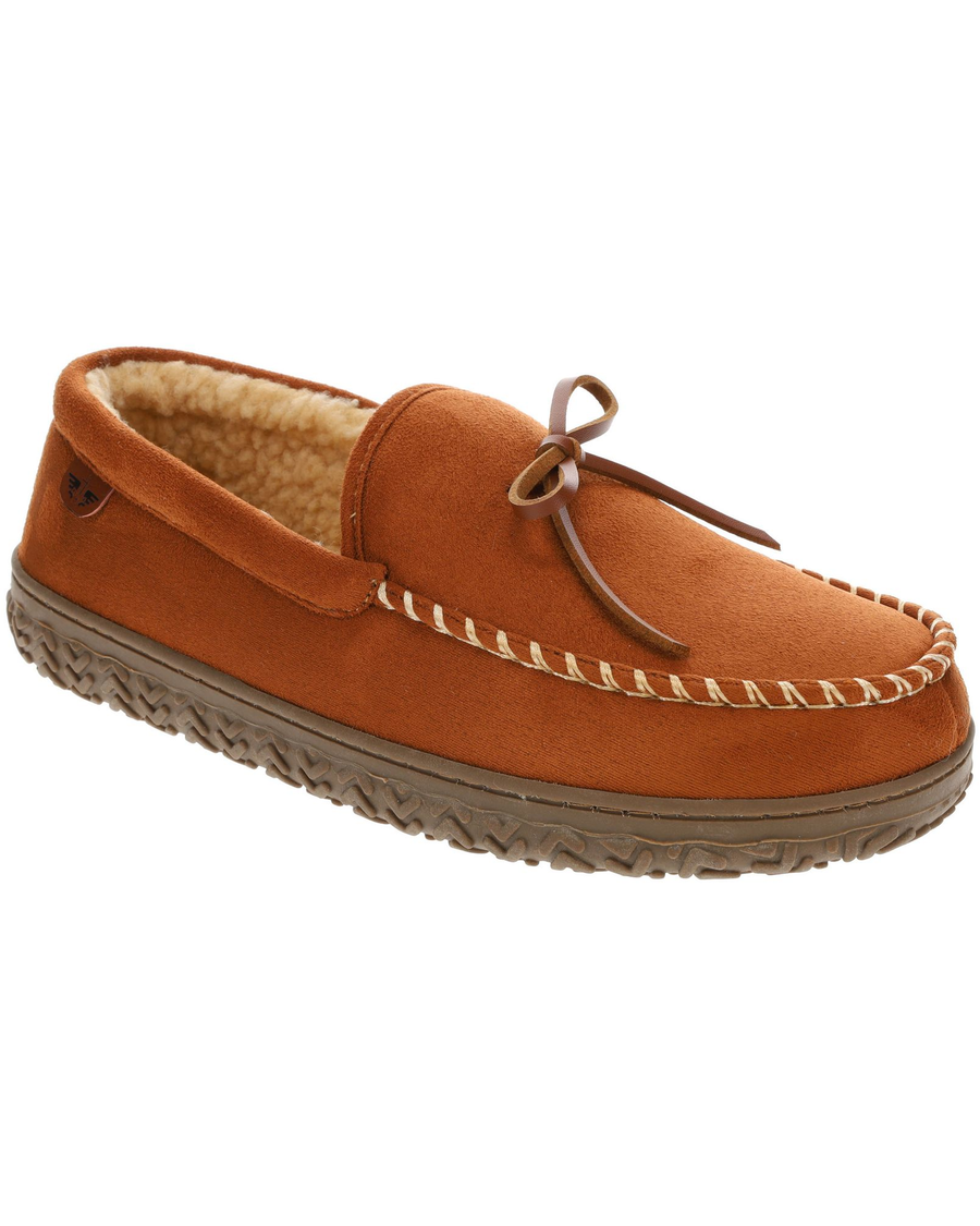 Front view of  Chestnut Rugged Microsuede Boater Moccasin Slippers.