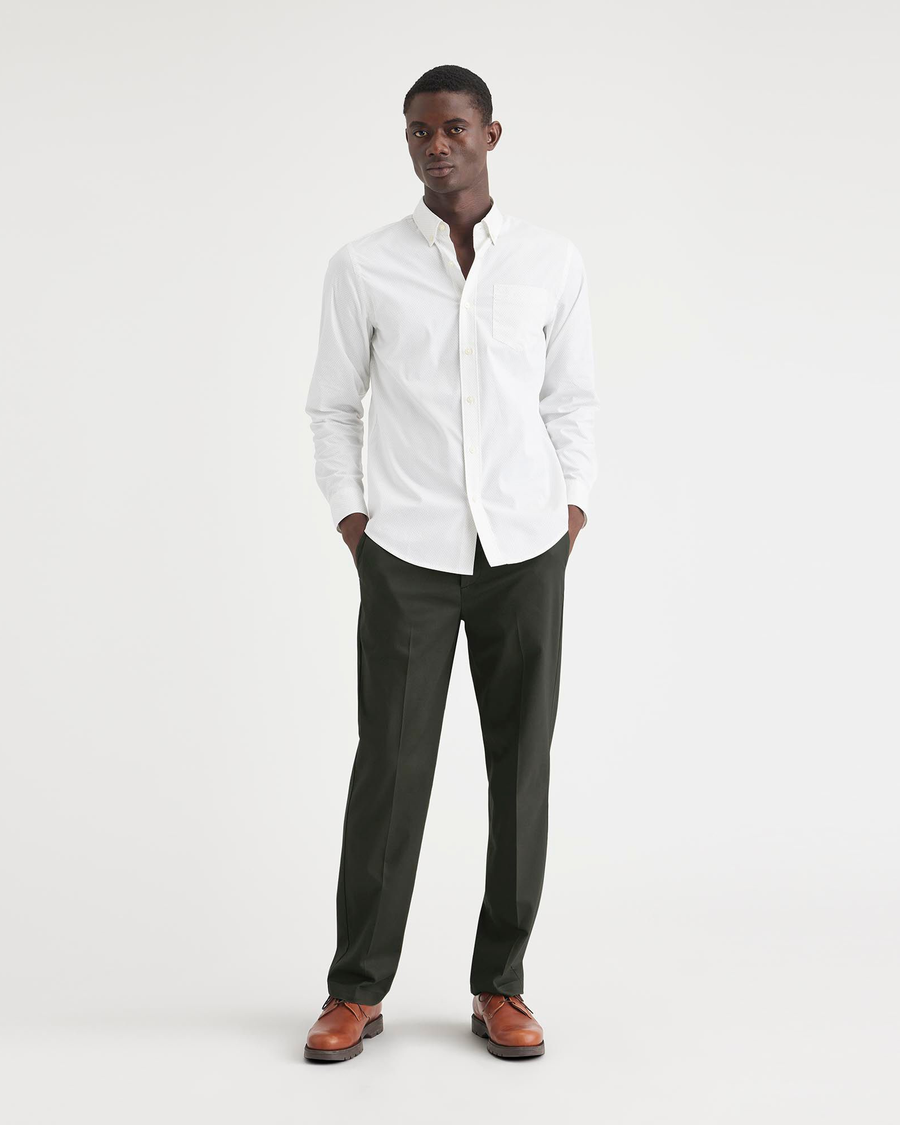 Front view of model wearing Chimera Signature Iron Free Khakis, Straight Fit with Stain Defender®.