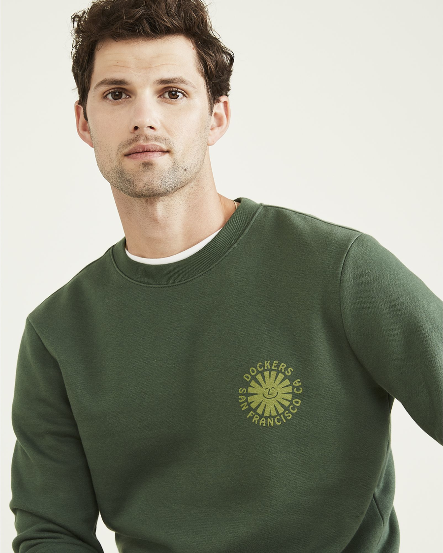 View of model wearing Cilantro Crewneck Sweatshirt, Regular Fit.