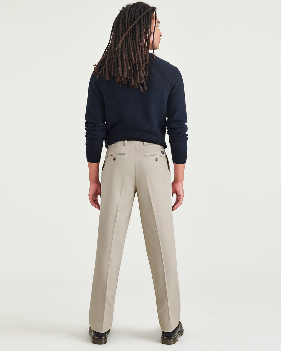Back view of model wearing Cloud Signature Iron Free Khakis, Classic Fit with Stain Defender®.
