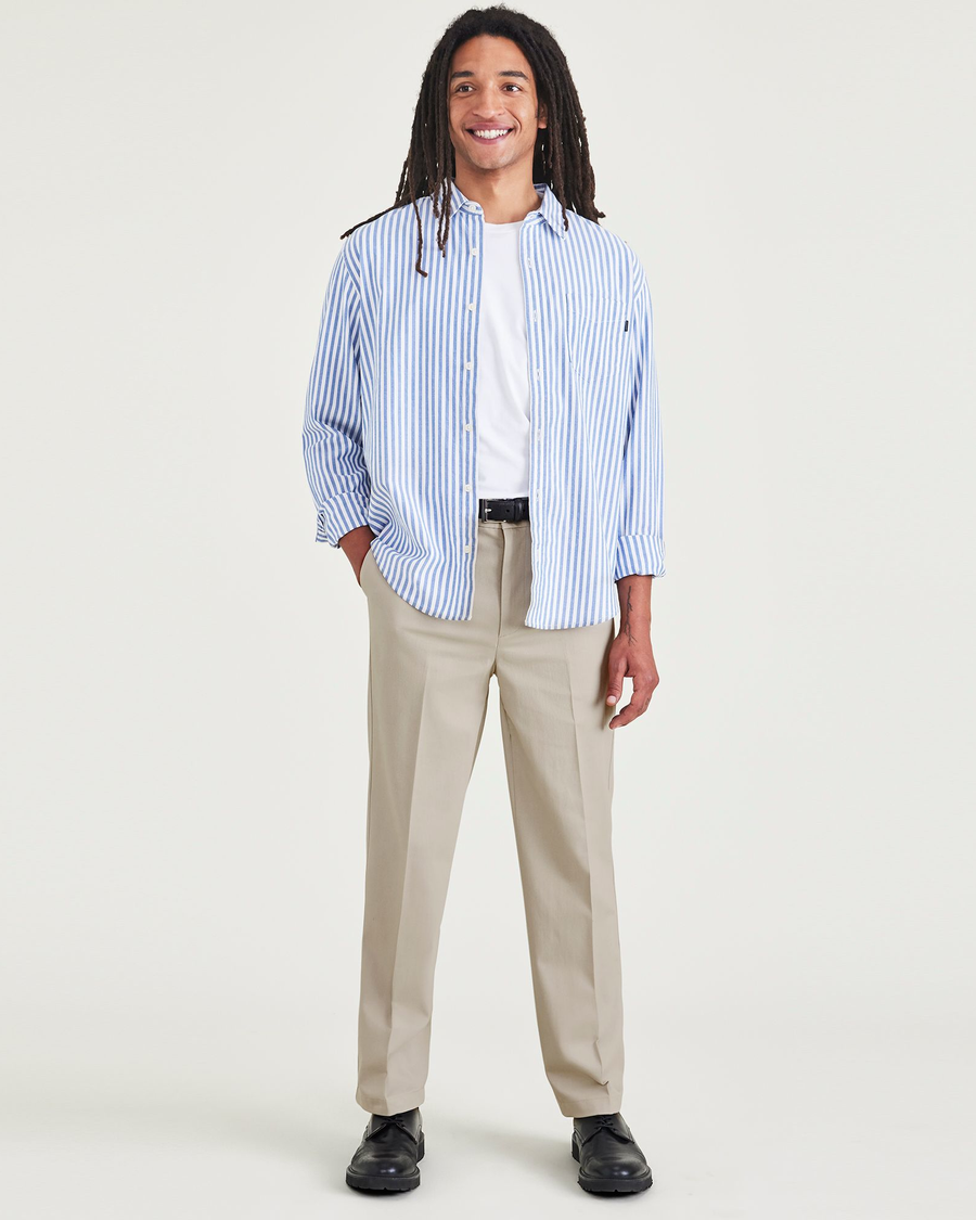 Front view of model wearing Cloud Signature Iron Free Khakis, Relaxed Fit with Stain Defender®.