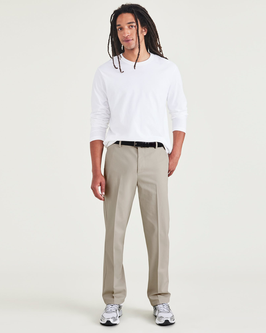 Front view of model wearing Cloud Signature Iron Free Khakis, Straight Fit with Stain Defender®.