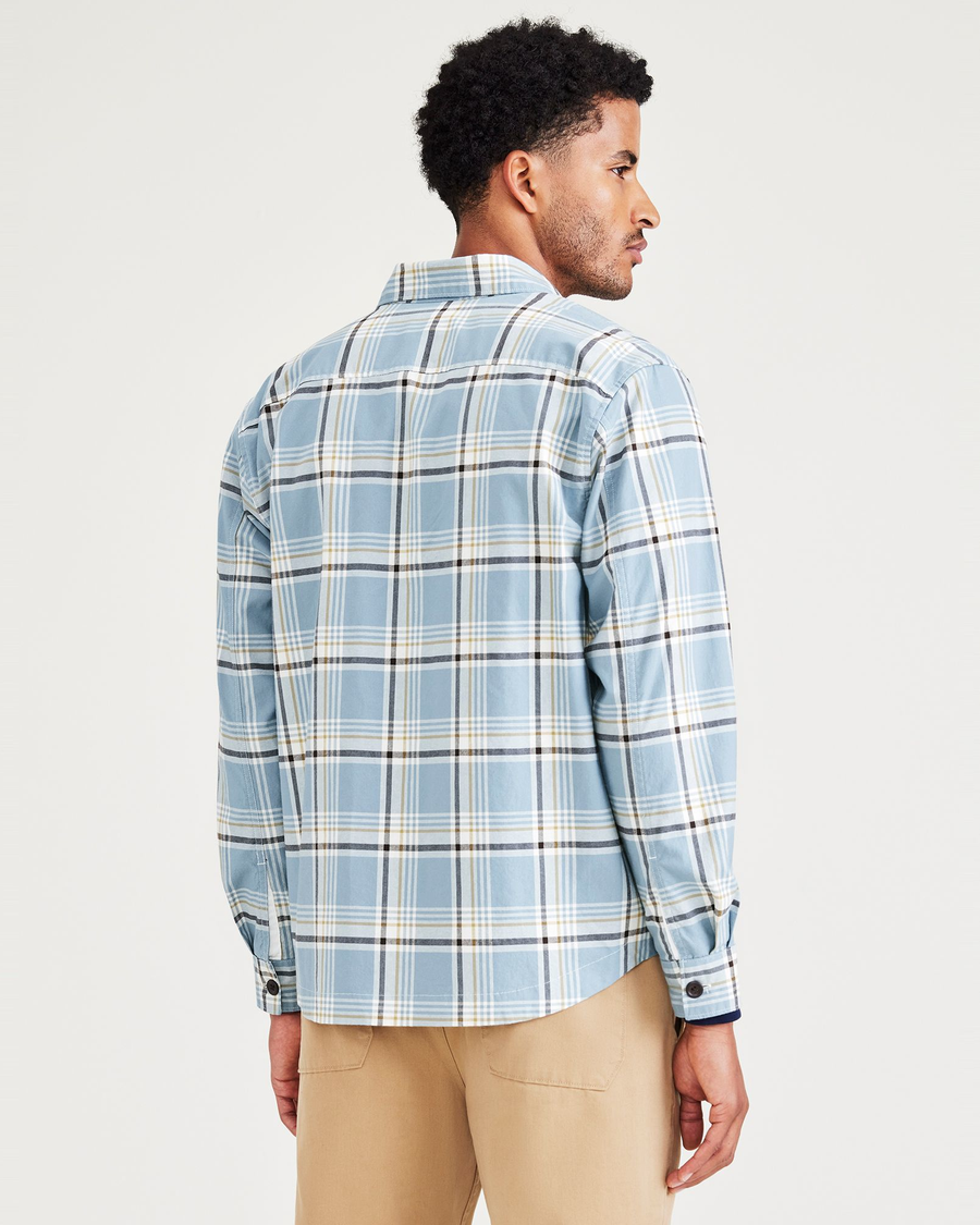 Back view of model wearing Club Mountain Creek Overshirt, Relaxed Fit: Premium Edition.