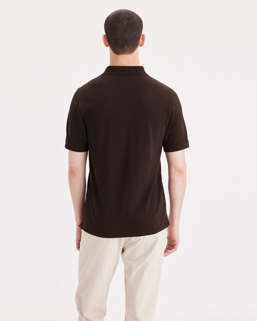 Back view of model wearing Coffee Bean Rib Collar Polo, Slim Fit.