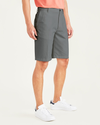 Side view of model wearing Cool Grey Perfect 10.5" Shorts.