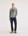 View of model wearing Coyote Intarsia Crewneck Sweater, Regular Fit.